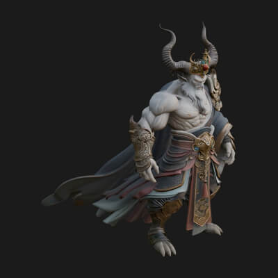 Horned Demon Mage Statue Design 5 3D Print Model