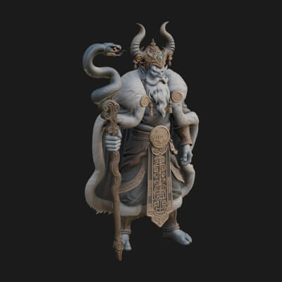 Horned Demon Mage Statue Design 9 3D Print Model