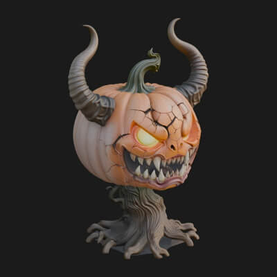 Horned Demon Pumpkin Statue Design 1 3D Print Model