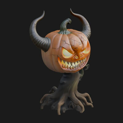 Horned Demon Pumpkin Statue Design 3 3D Print Model