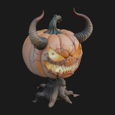 Horned Demon Pumpkin Statue Design 4 3D Print Model