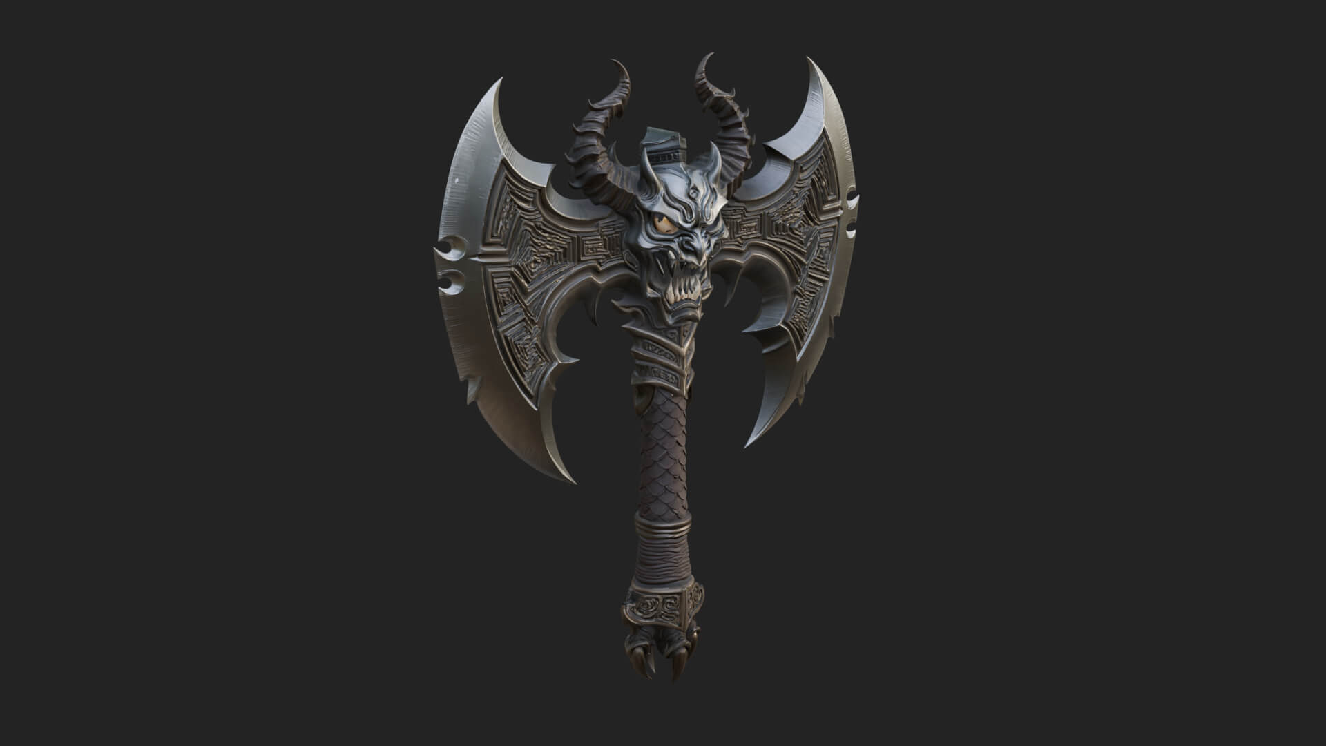 Horned Demon Skull Axe Model Design 1 3D Print Model 3D Model