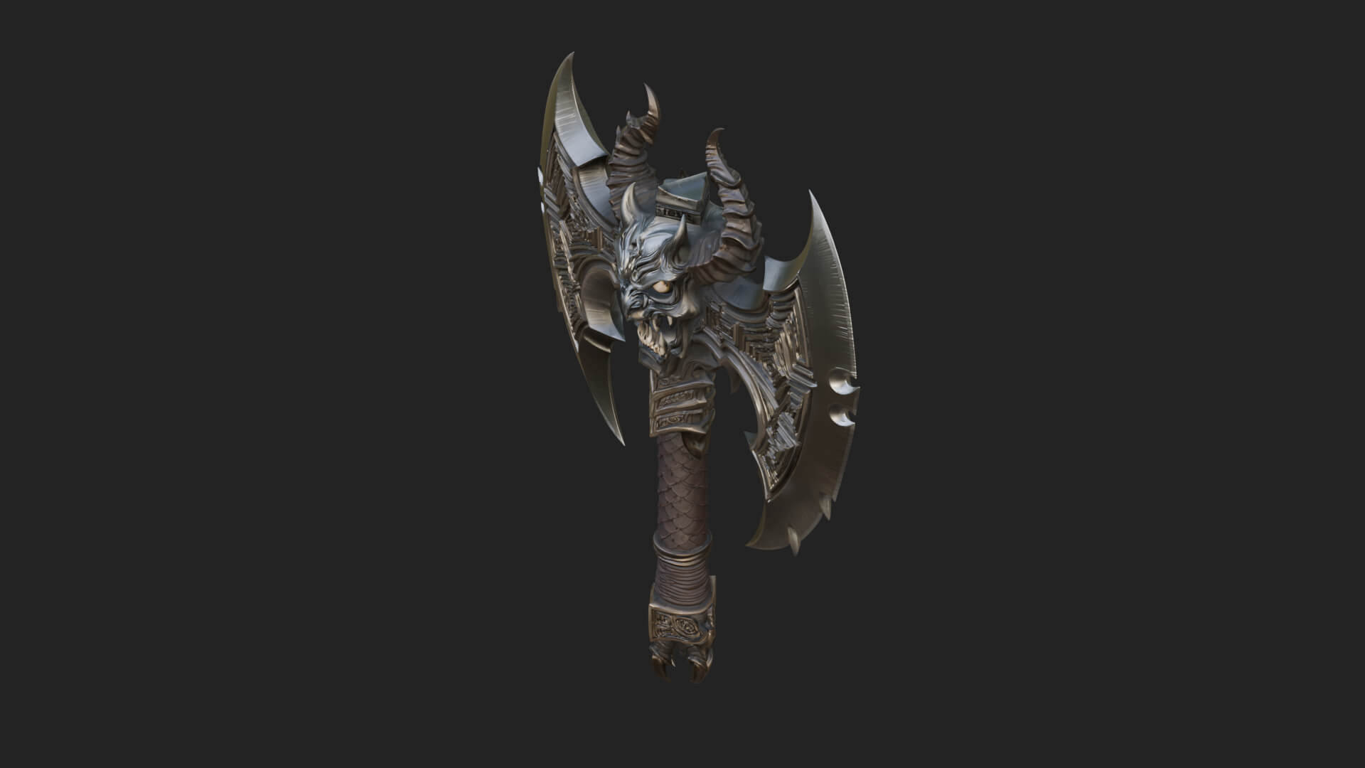 Horned Demon Skull Axe Model Design 1 3D Print Model 3D Model