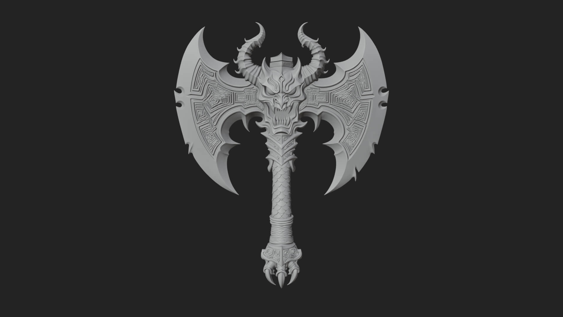 Horned Demon Skull Axe Model Design 1 3D Print Model 3D Model