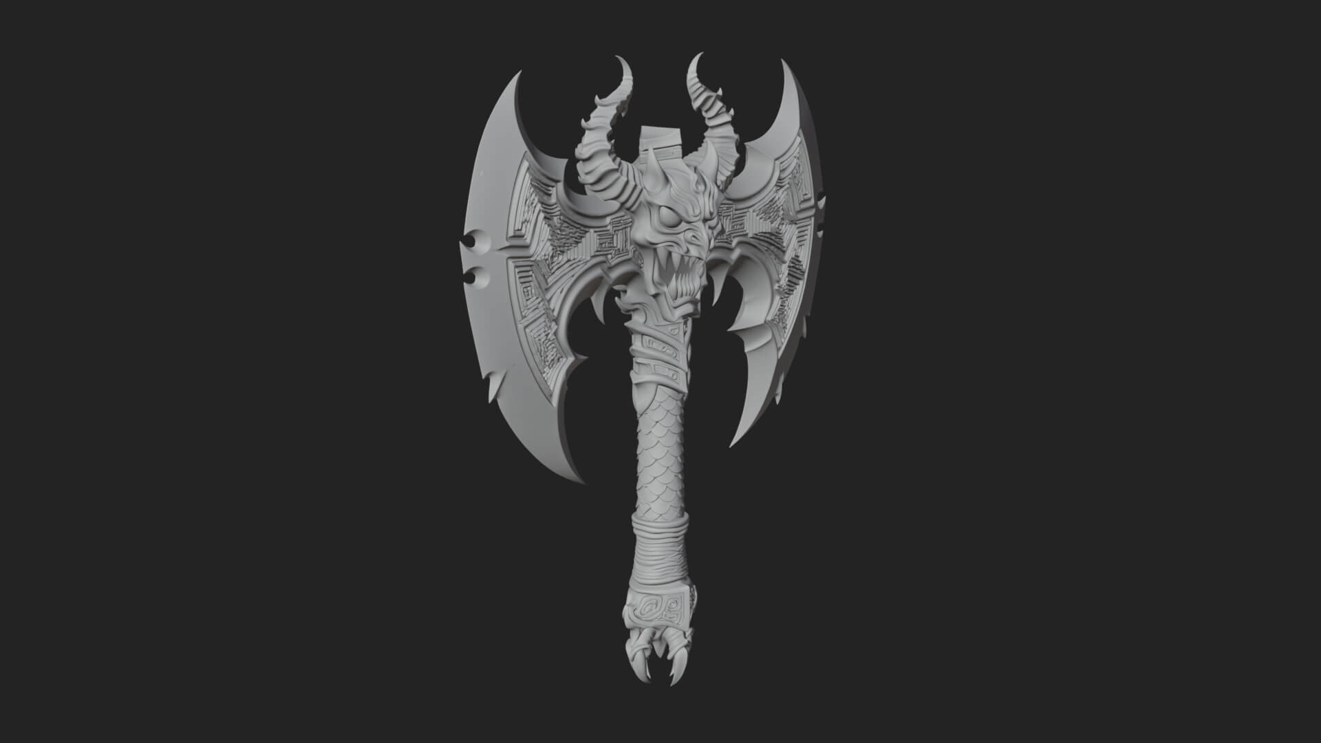 Horned Demon Skull Axe Model Design 1 3D Print Model 3D Model