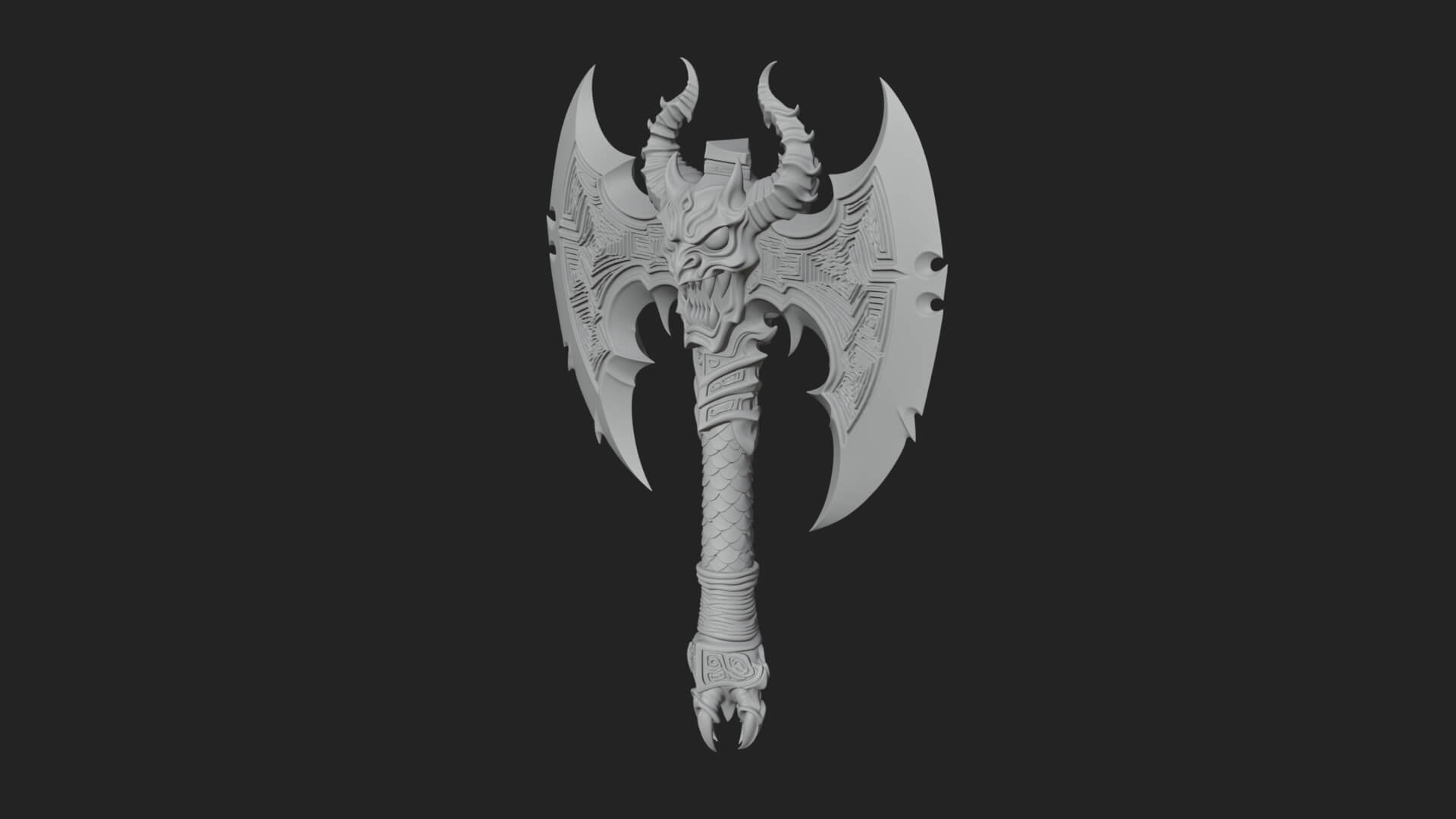 Horned Demon Skull Axe Model Design 1 3D Print Model 3D Model