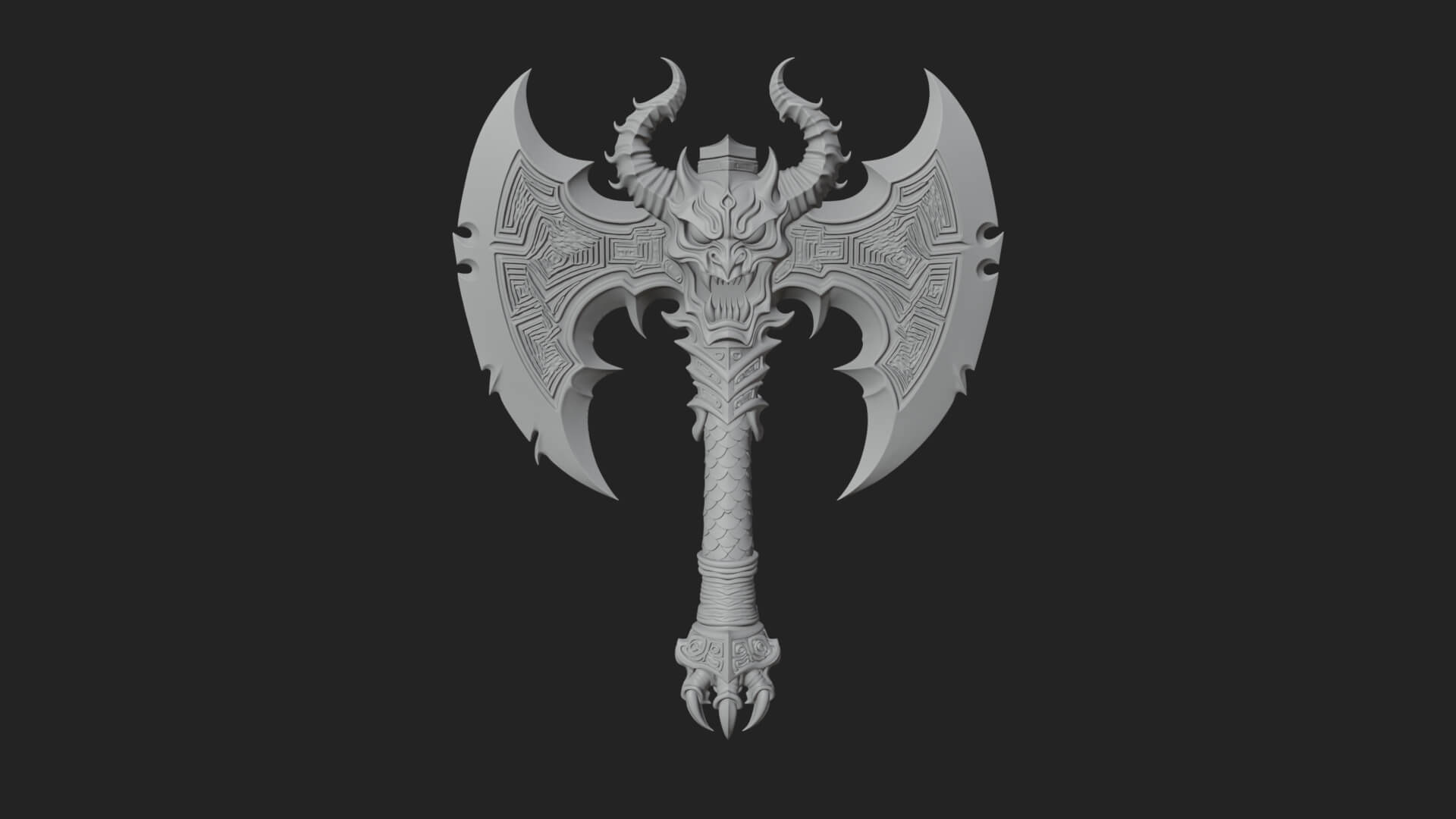 Horned Demon Skull Axe Model Design 1 3D Print Model 3D Model