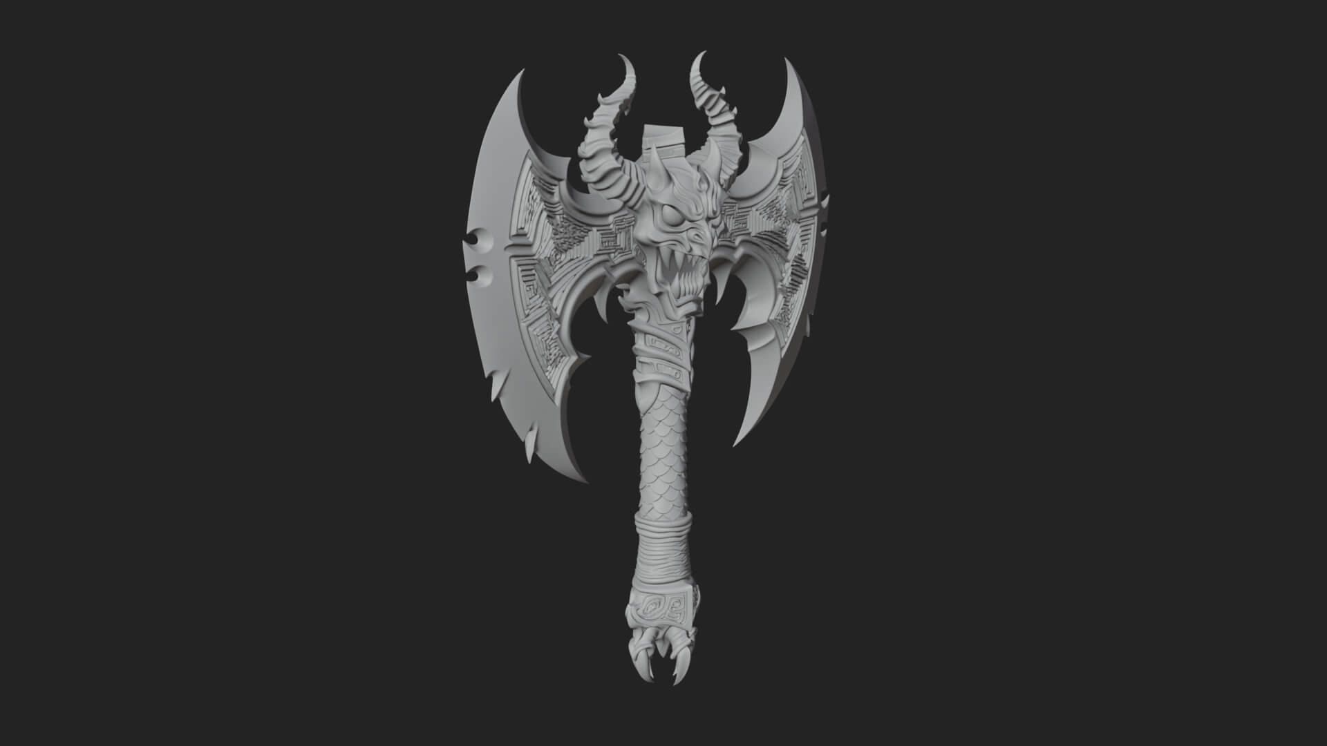 Horned Demon Skull Axe Model Design 1 3D Print Model 3D Model