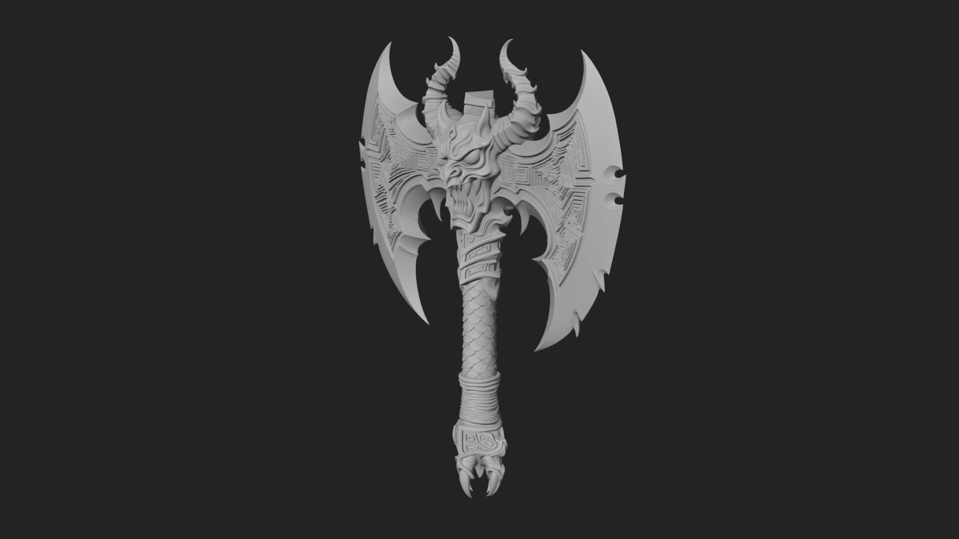Horned Demon Skull Axe Model Design 1 3D Print Model 3D Model