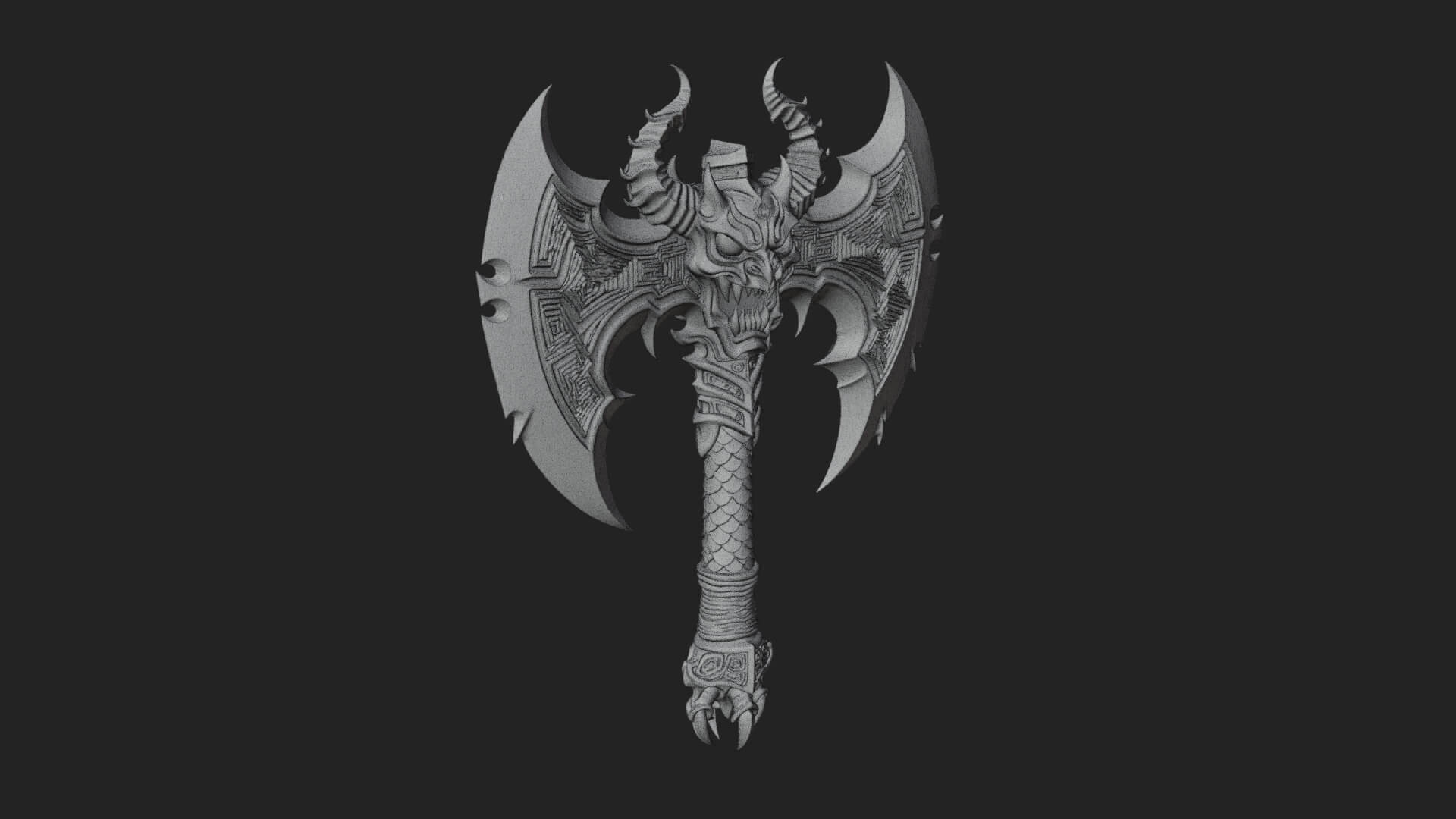Horned Demon Skull Axe Model Design 1 3D Print Model 3D Model