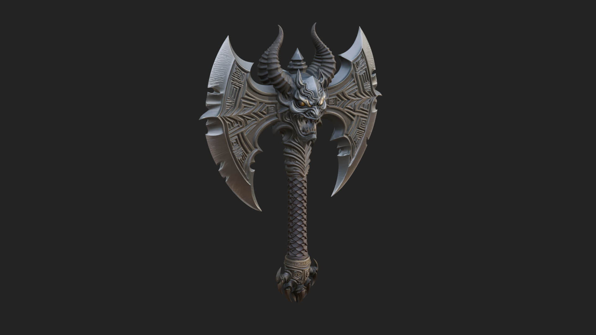 Horned Demon Skull Axe Model Design 2 3D Print Model 3D Model