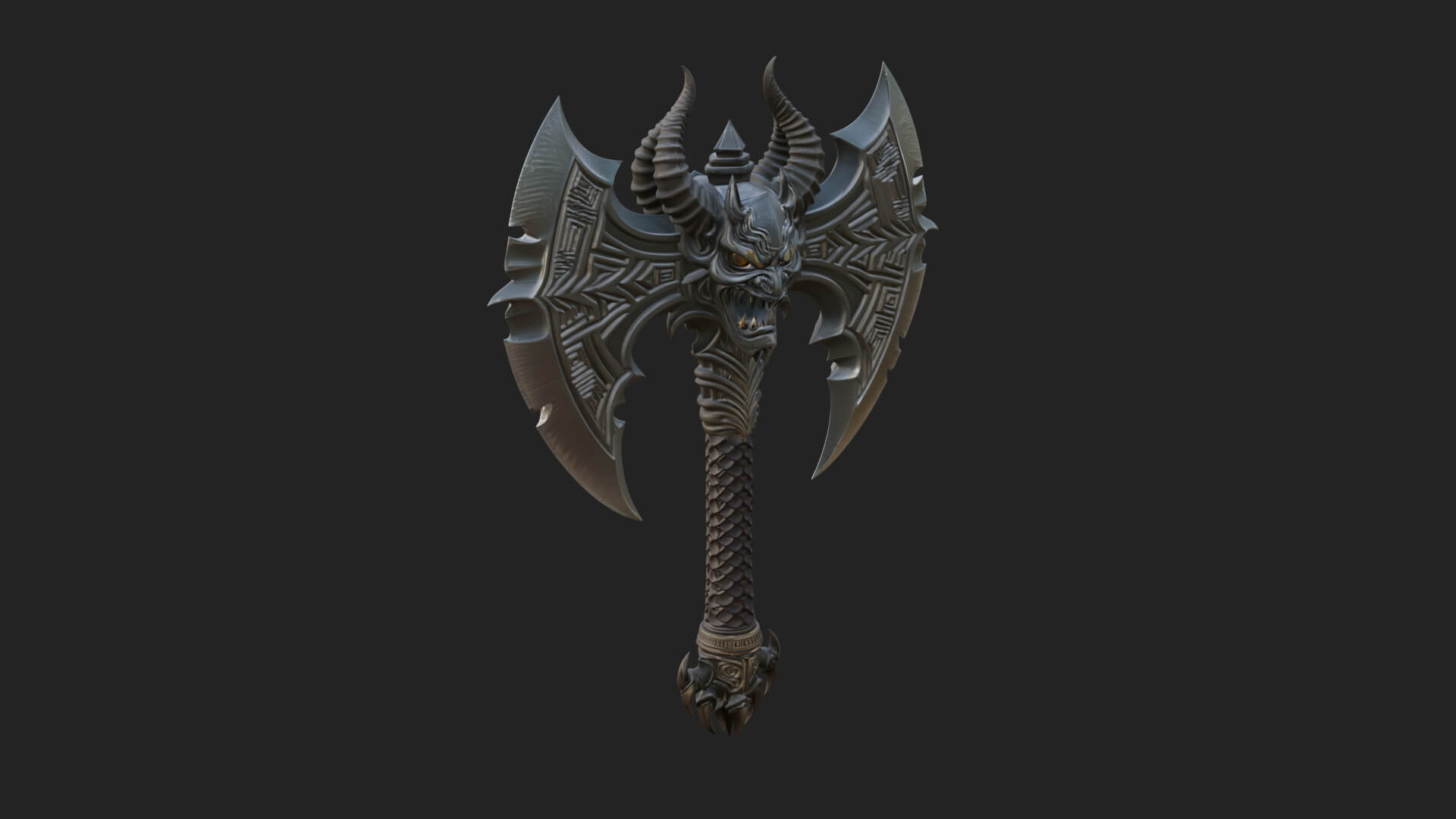 Horned Demon Skull Axe Model Design 2 3D Print Model 3D Model