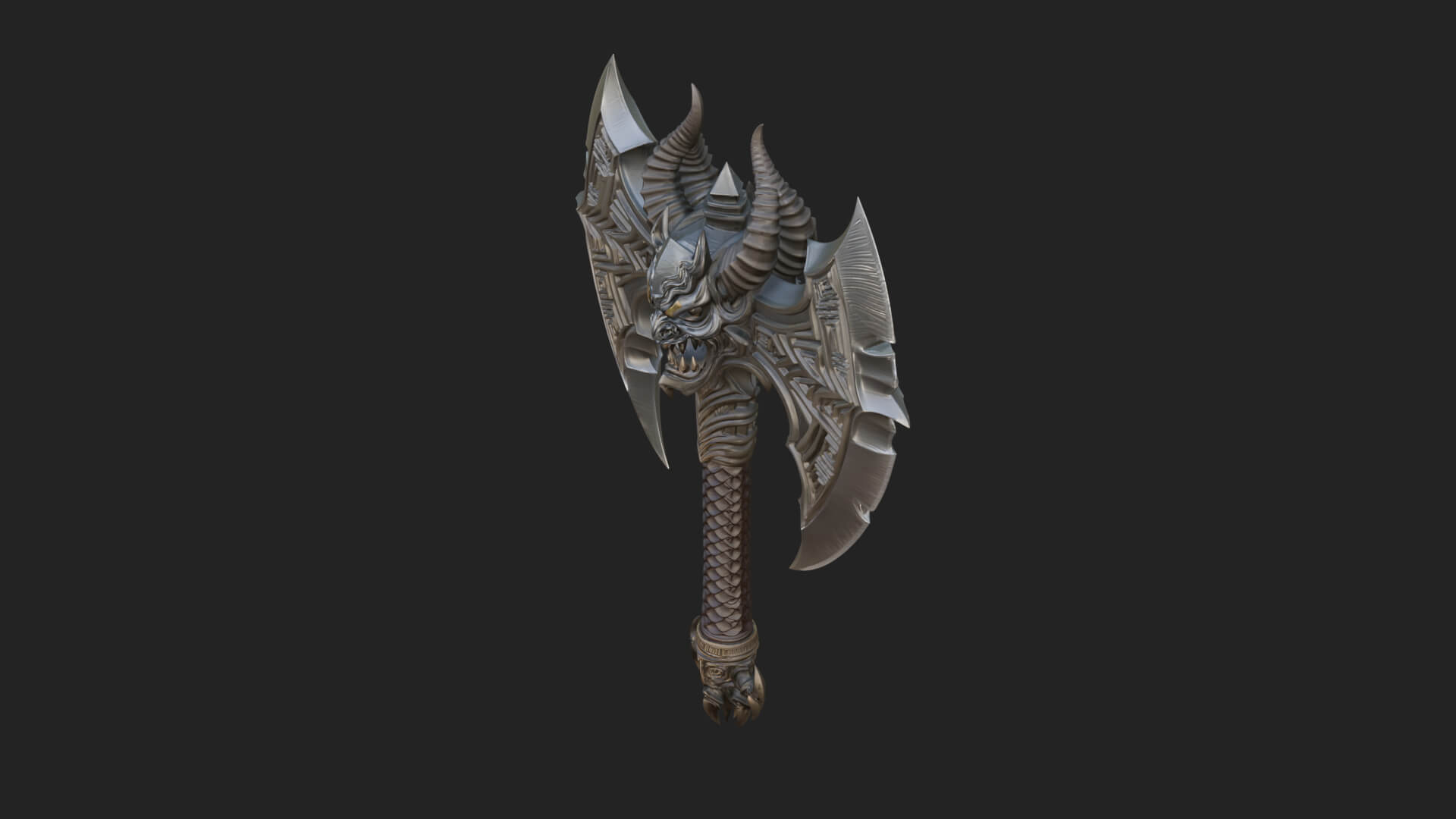 Horned Demon Skull Axe Model Design 2 3D Print Model 3D Model
