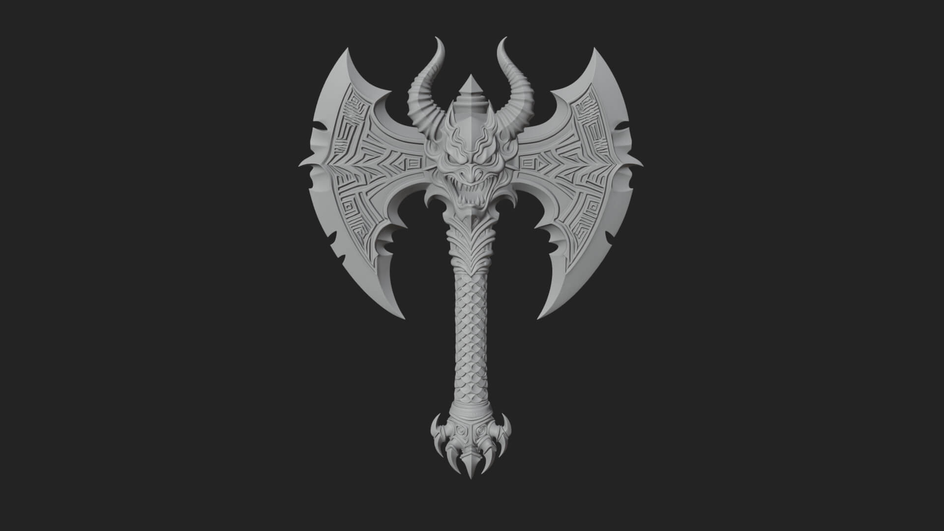 Horned Demon Skull Axe Model Design 2 3D Print Model 3D Model