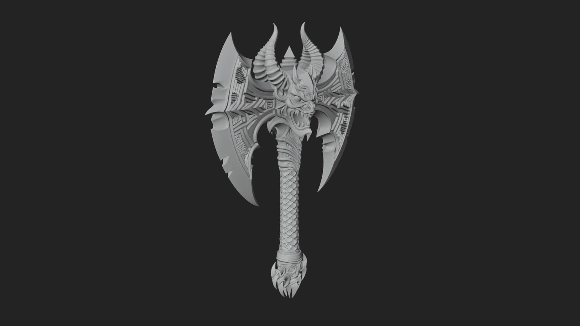 Horned Demon Skull Axe Model Design 2 3D Print Model 3D Model
