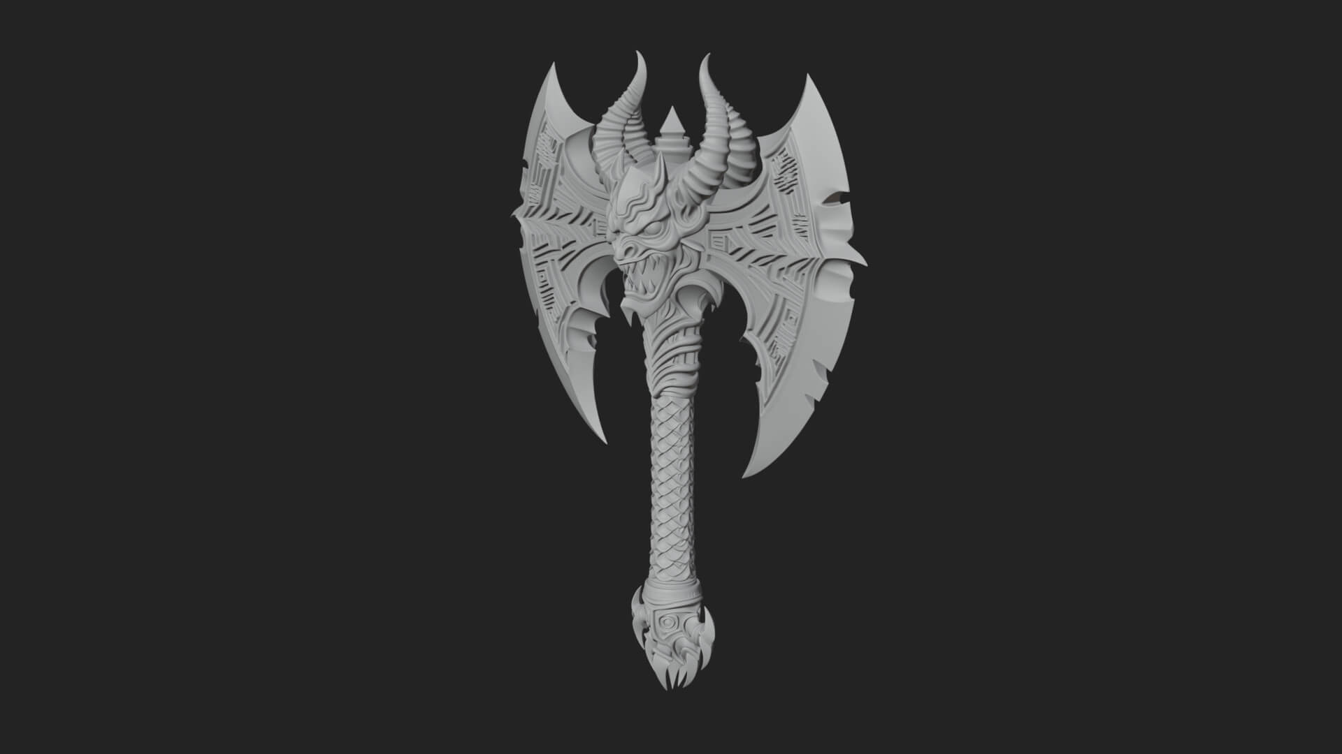 Horned Demon Skull Axe Model Design 2 3D Print Model 3D Model