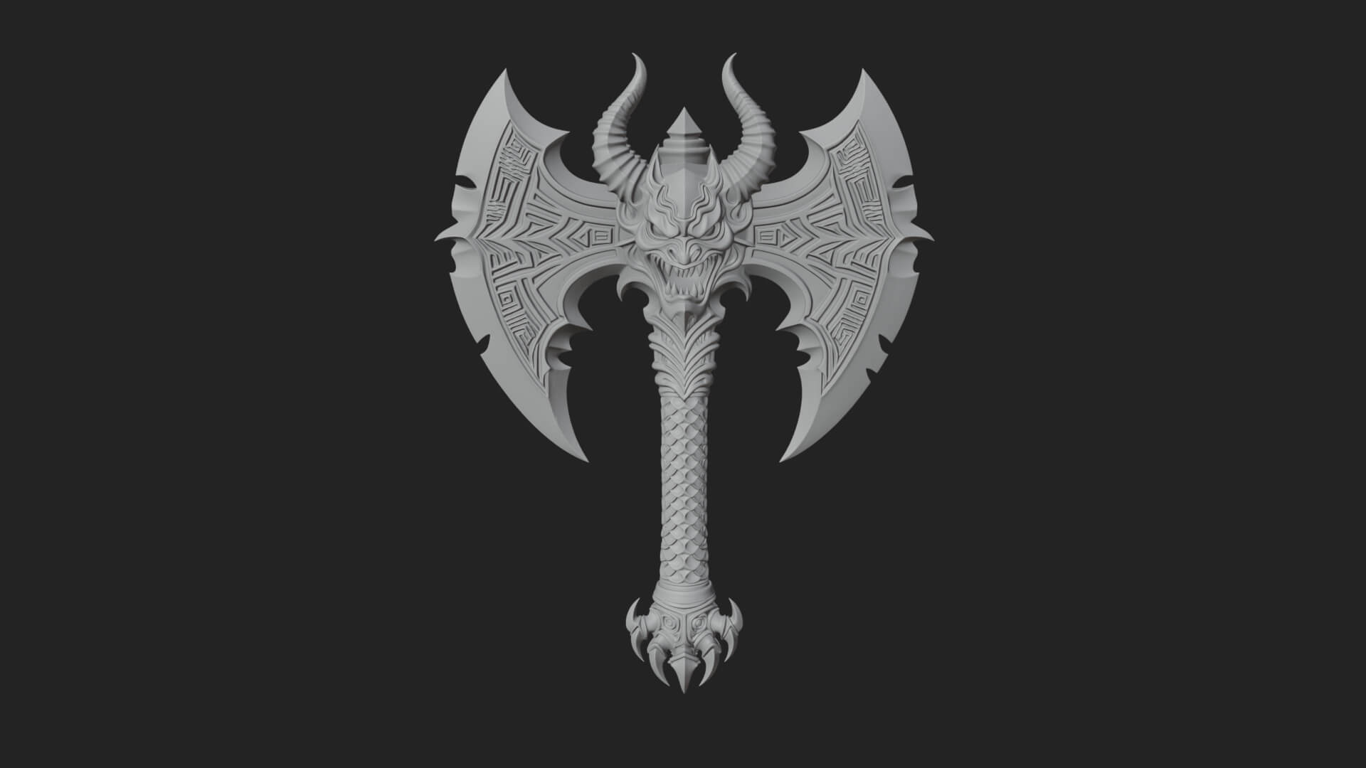Horned Demon Skull Axe Model Design 2 3D Print Model 3D Model