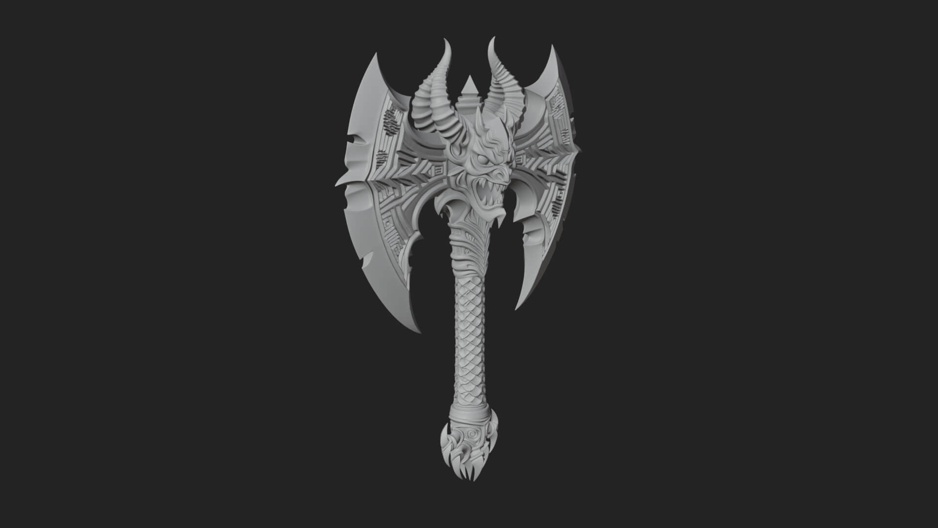 Horned Demon Skull Axe Model Design 2 3D Print Model 3D Model