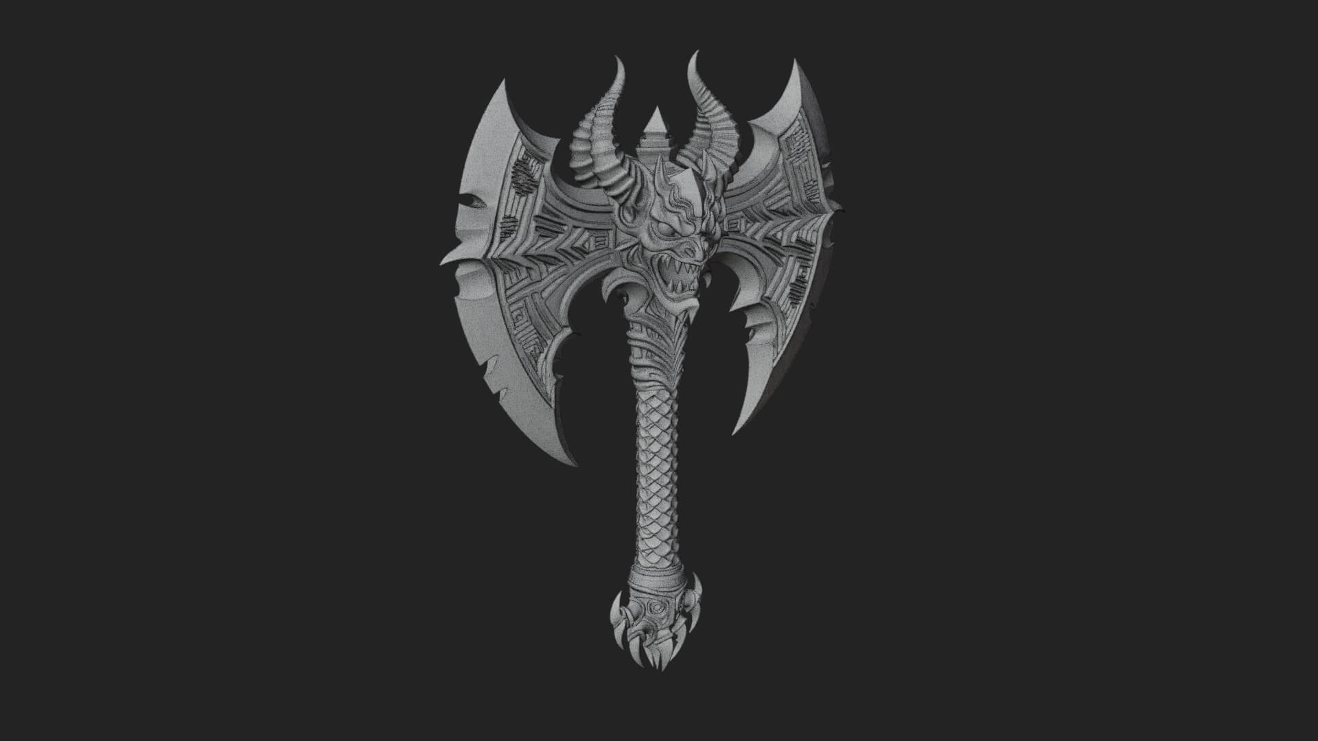 Horned Demon Skull Axe Model Design 2 3D Print Model 3D Model