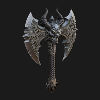 Horned Demon Skull Axe Model Design 2 3D Print Model
