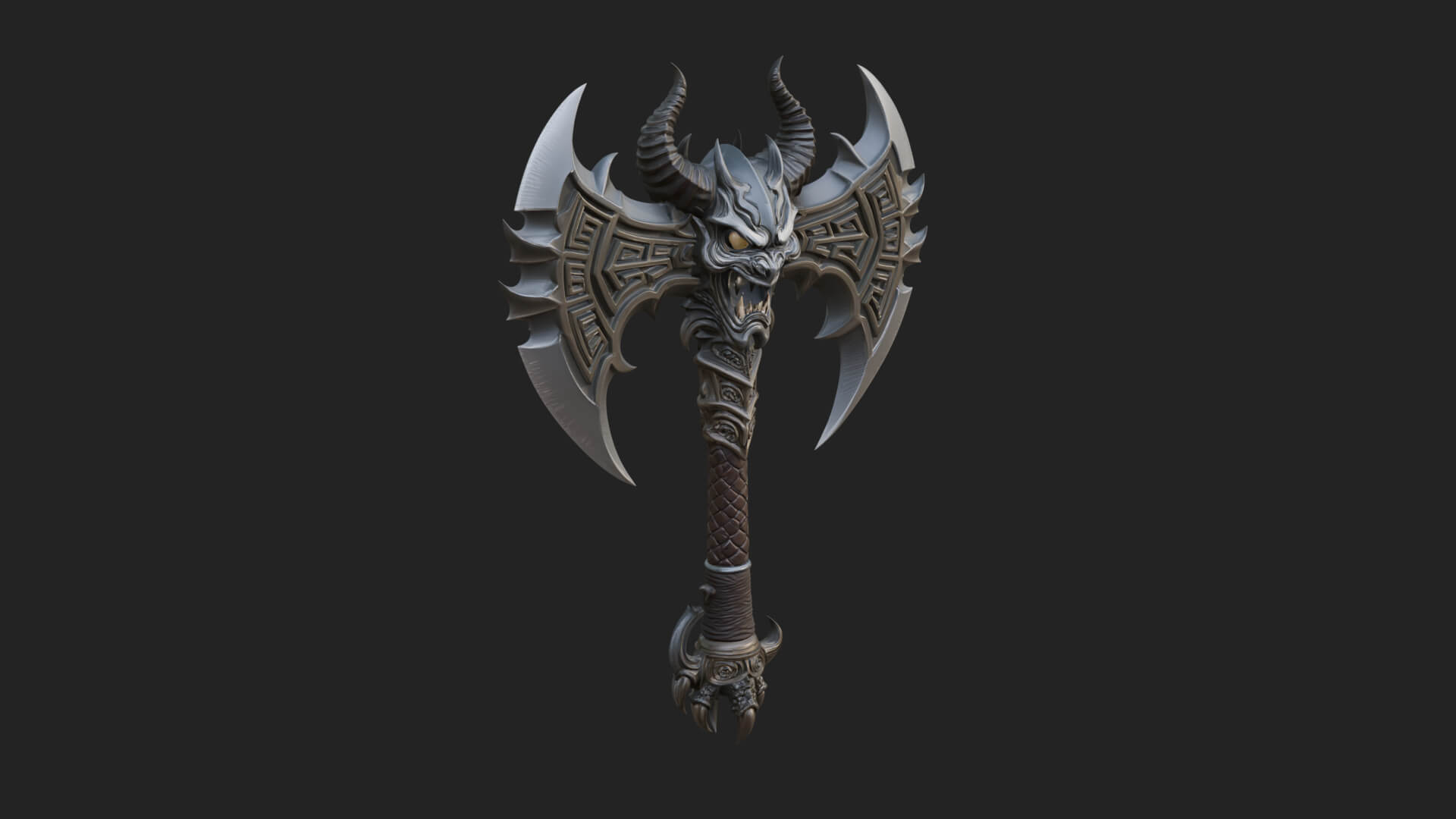 Horned Demon Skull Axe Model Design 3 3D Print Model 3D Model