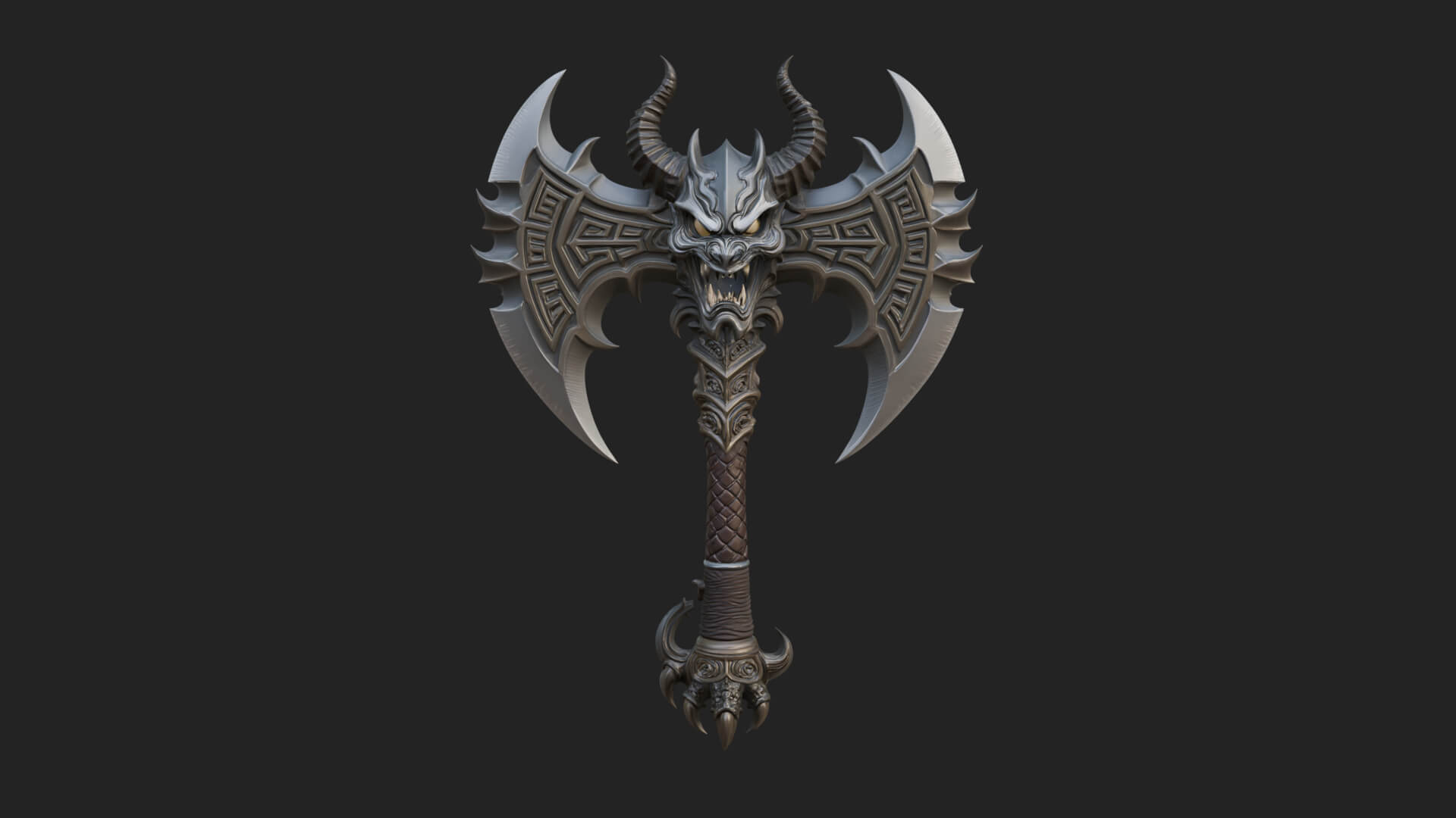 Horned Demon Skull Axe Model Design 3 3D Print Model 3D Model