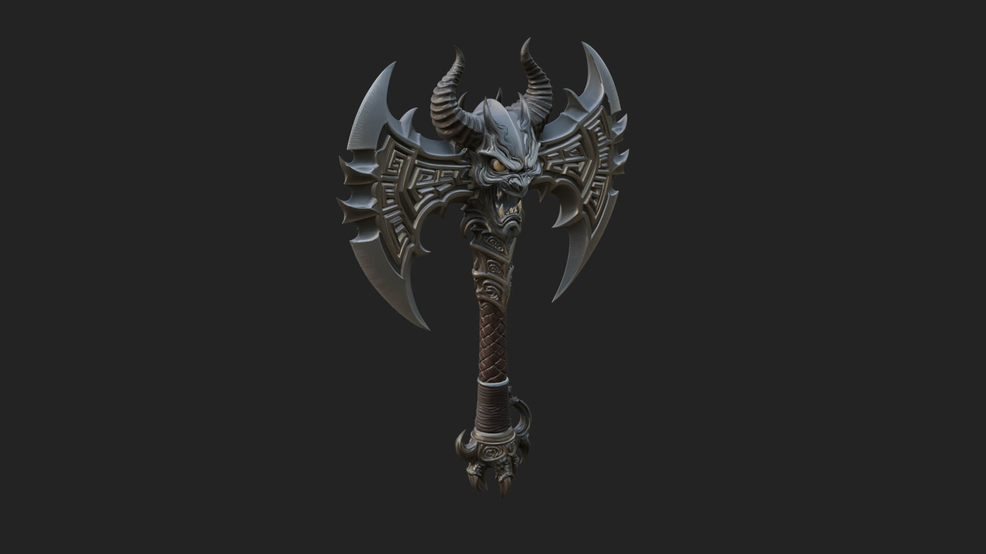 Horned Demon Skull Axe Model Design 3 3D Print Model 3D Model