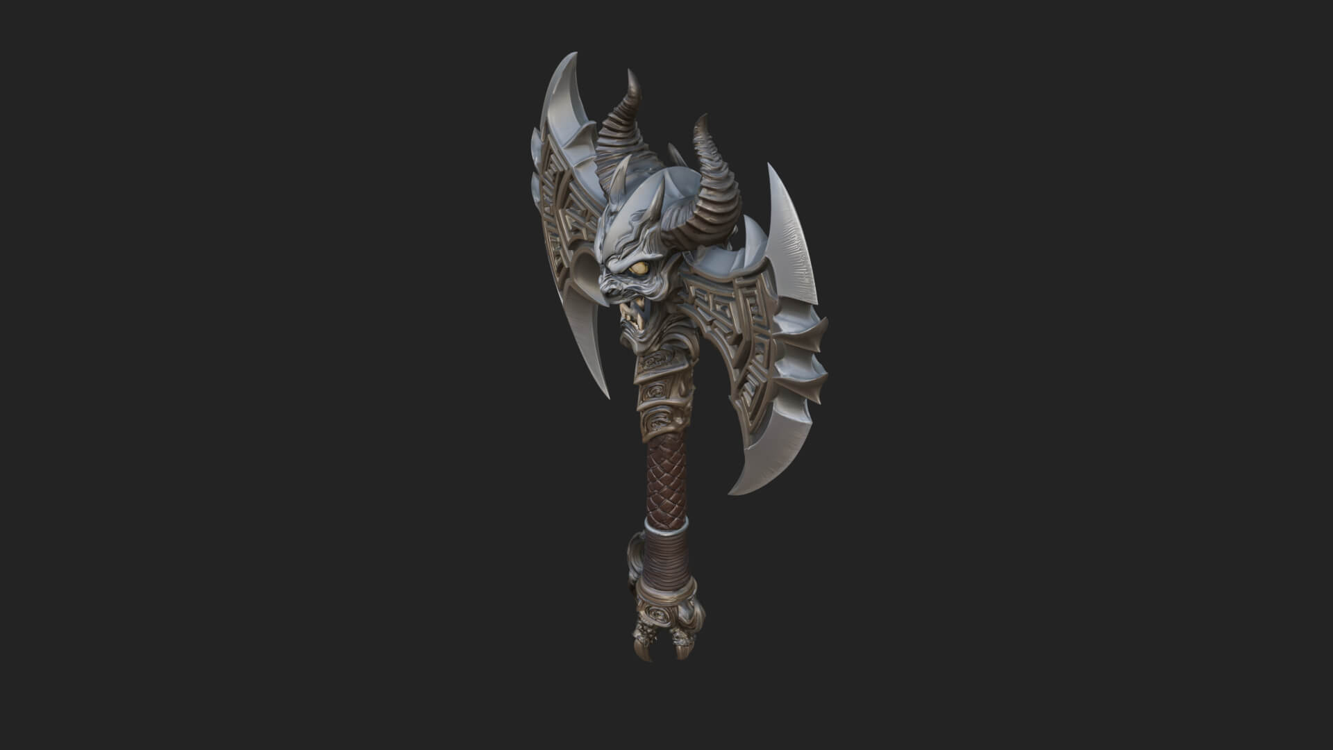 Horned Demon Skull Axe Model Design 3 3D Print Model 3D Model
