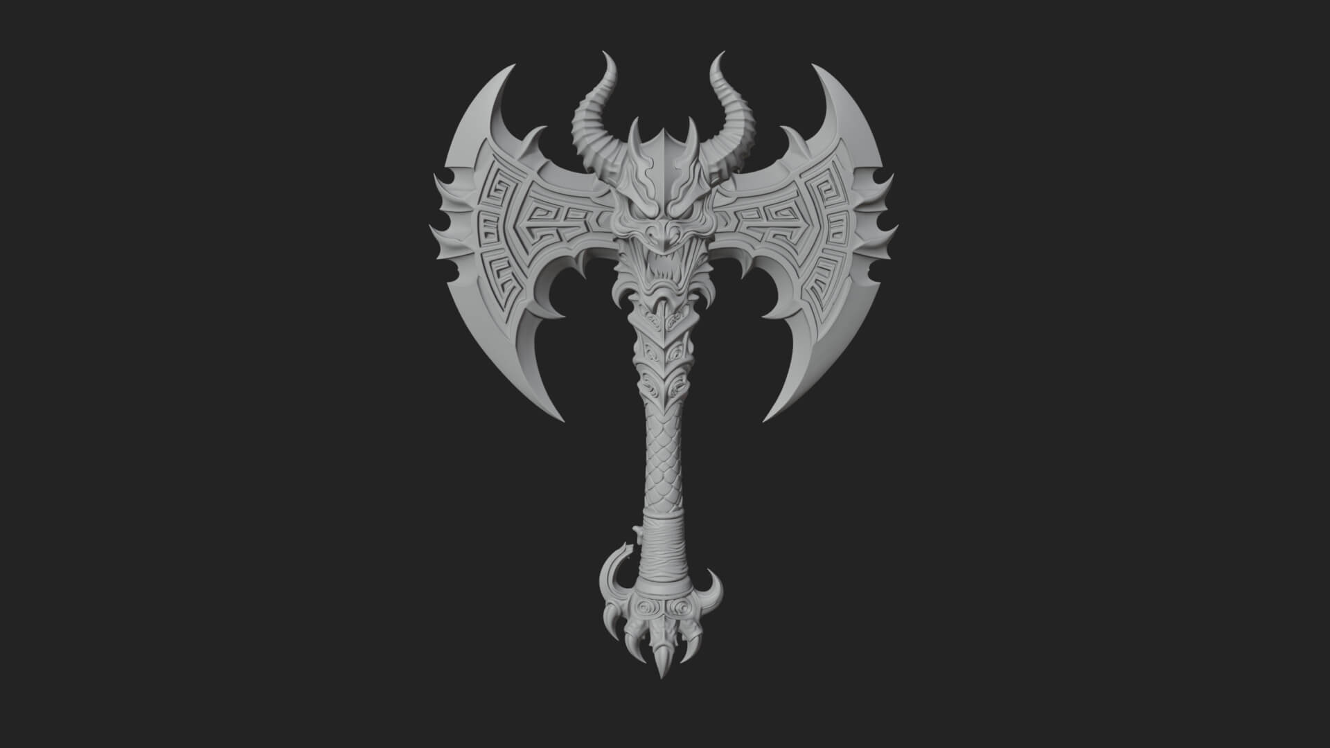 Horned Demon Skull Axe Model Design 3 3D Print Model 3D Model