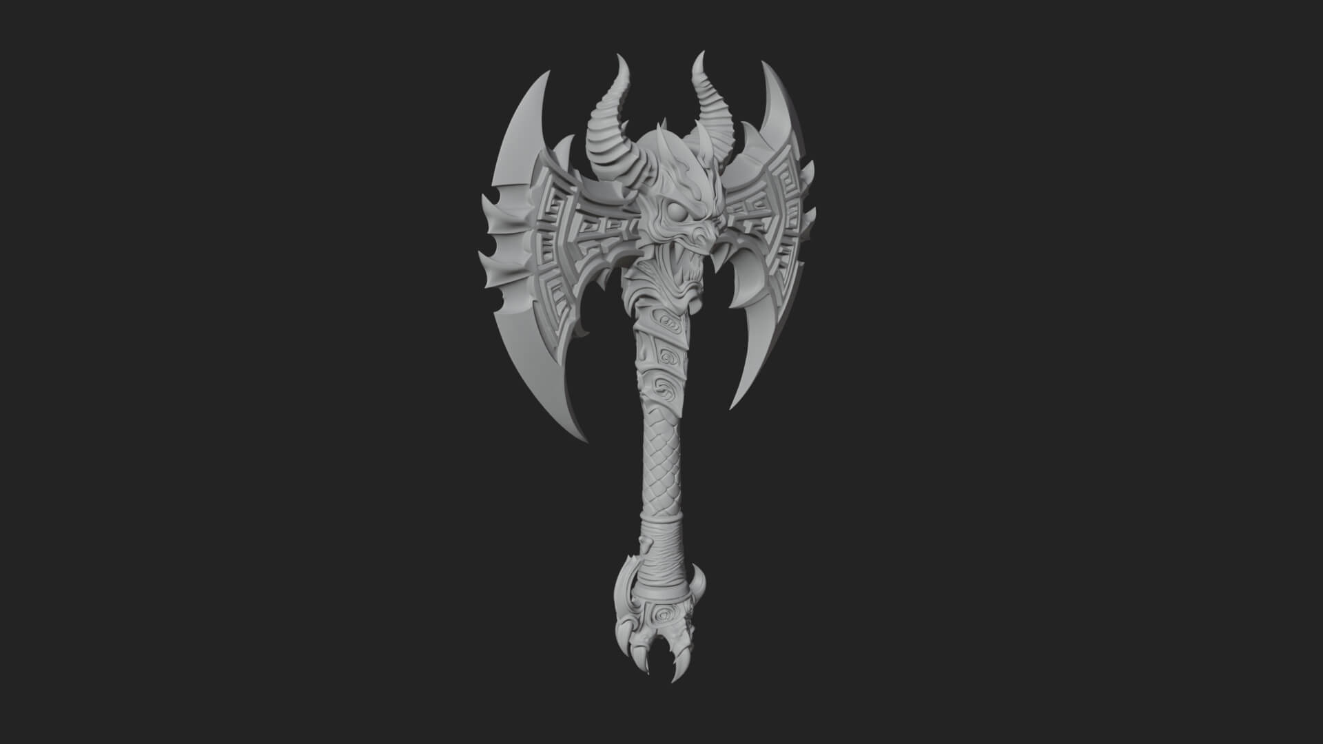 Horned Demon Skull Axe Model Design 3 3D Print Model 3D Model