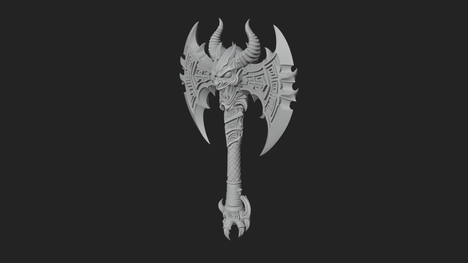 Horned Demon Skull Axe Model Design 3 3D Print Model 3D Model