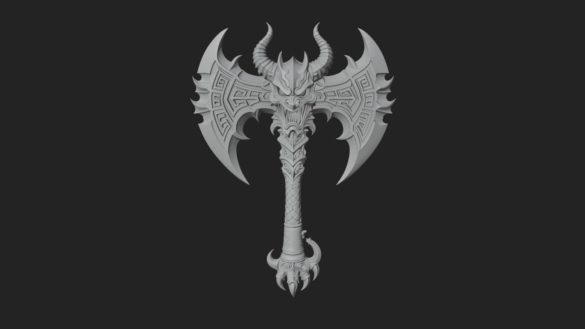 Horned Demon Skull Axe Model Design 3 3D Print Model 3D Model