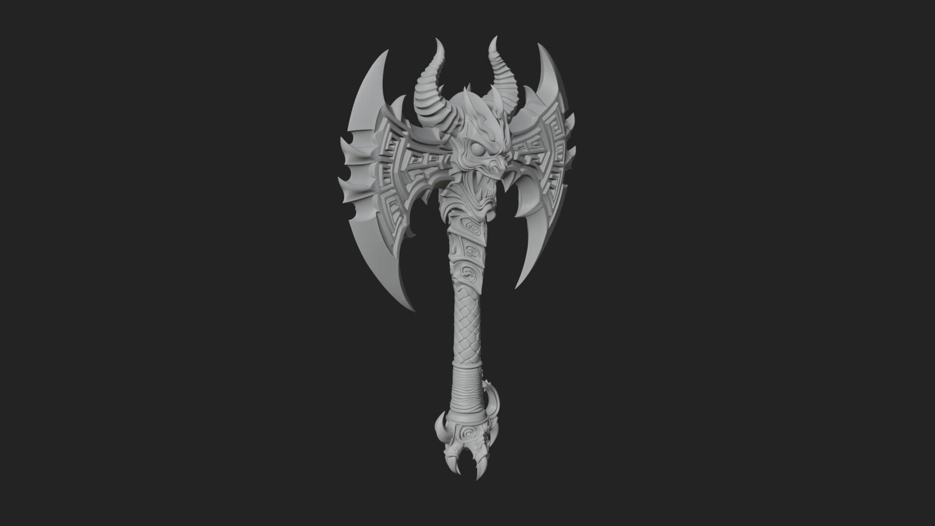 Horned Demon Skull Axe Model Design 3 3D Print Model 3D Model