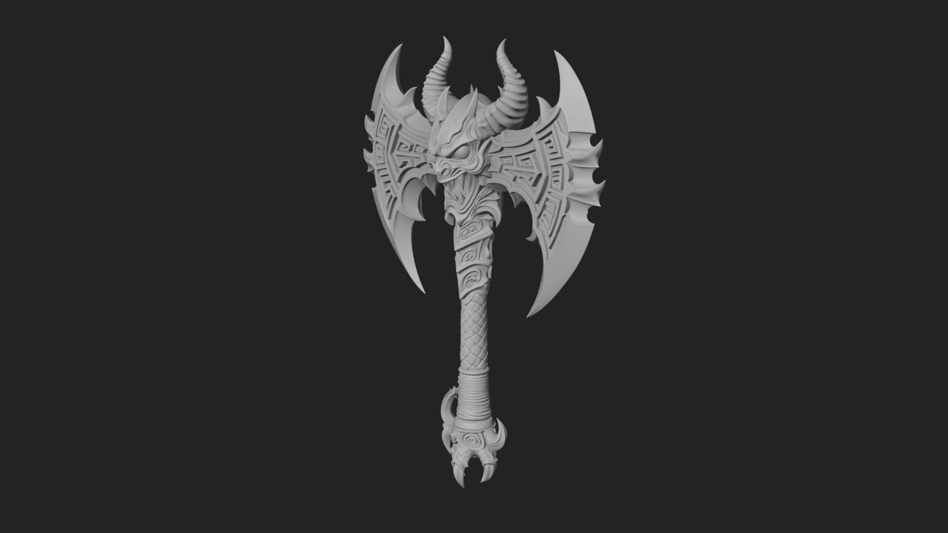 Horned Demon Skull Axe Model Design 3 3D Print Model 3D Model