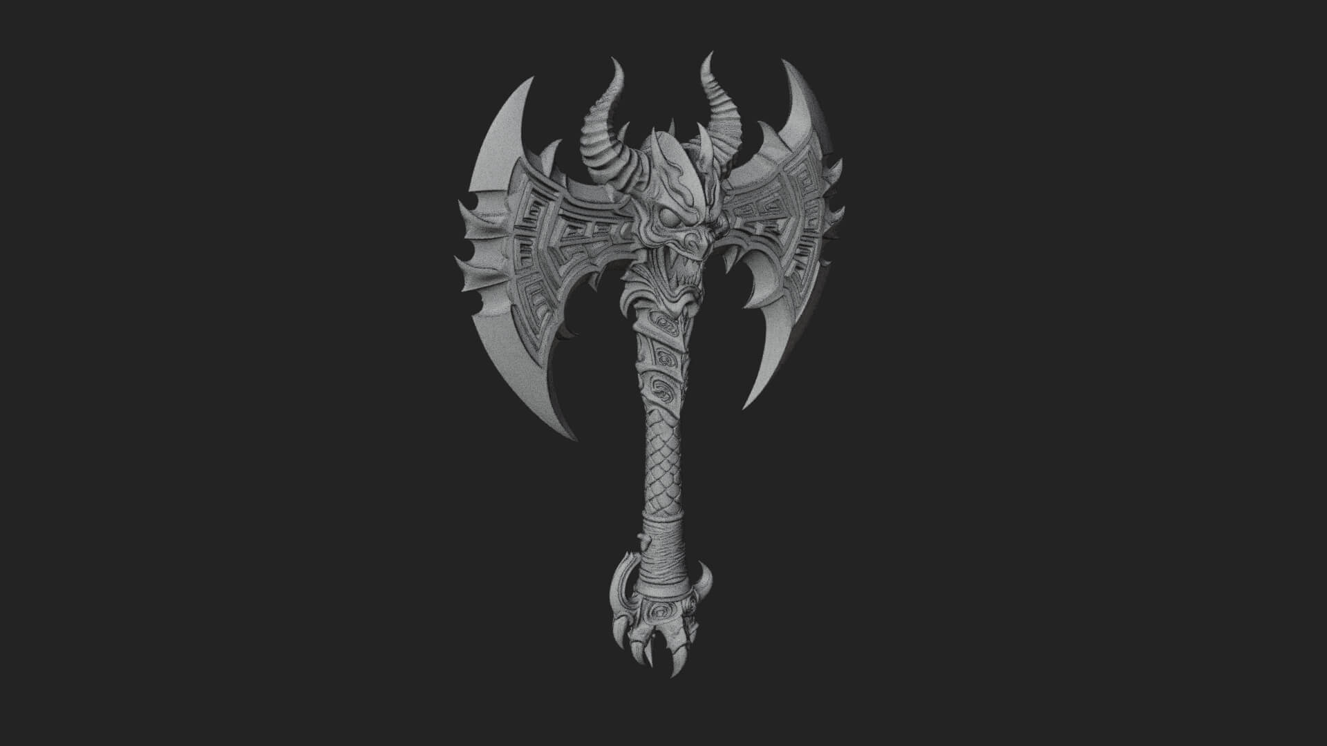 Horned Demon Skull Axe Model Design 3 3D Print Model 3D Model