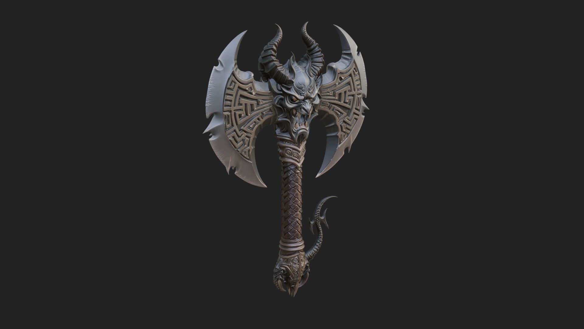 Horned Demon Skull Axe Model Design 4 3D Print Model 3D Model