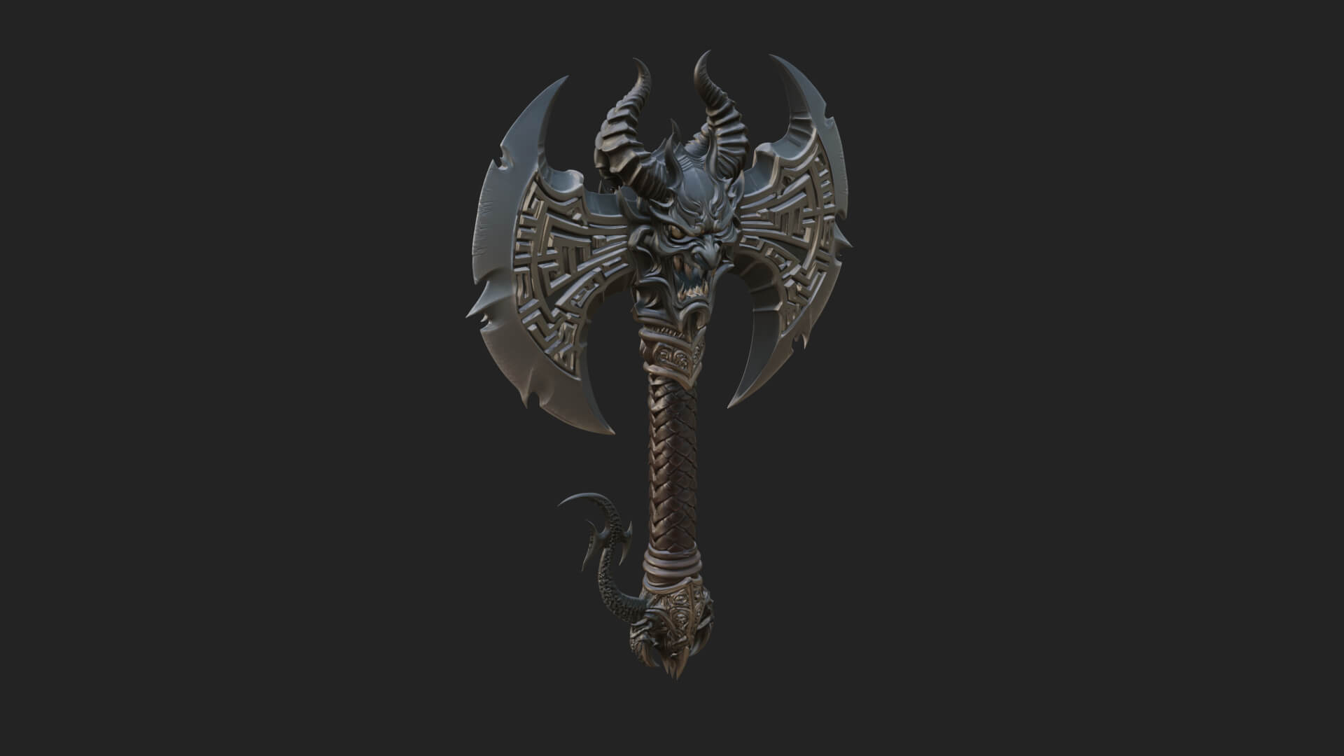 Horned Demon Skull Axe Model Design 4 3D Print Model 3D Model