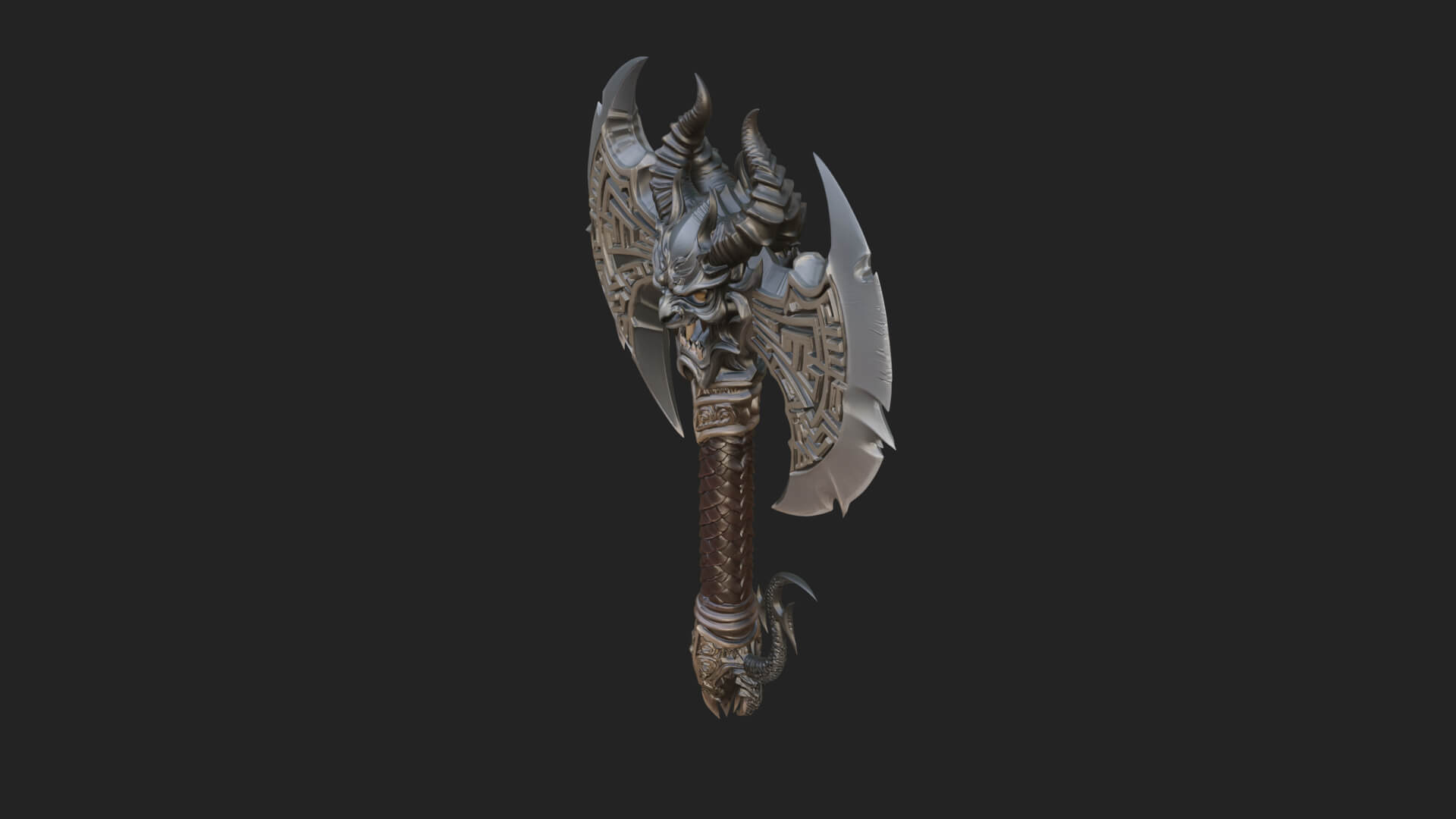 Horned Demon Skull Axe Model Design 4 3D Print Model 3D Model