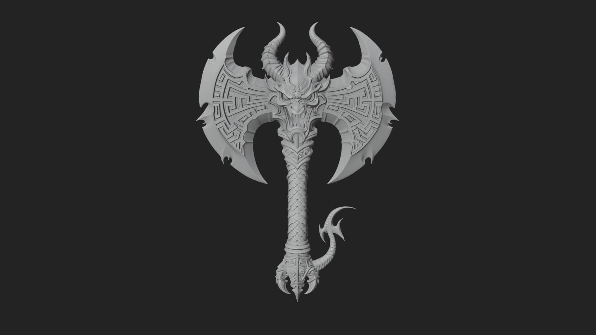 Horned Demon Skull Axe Model Design 4 3D Print Model 3D Model