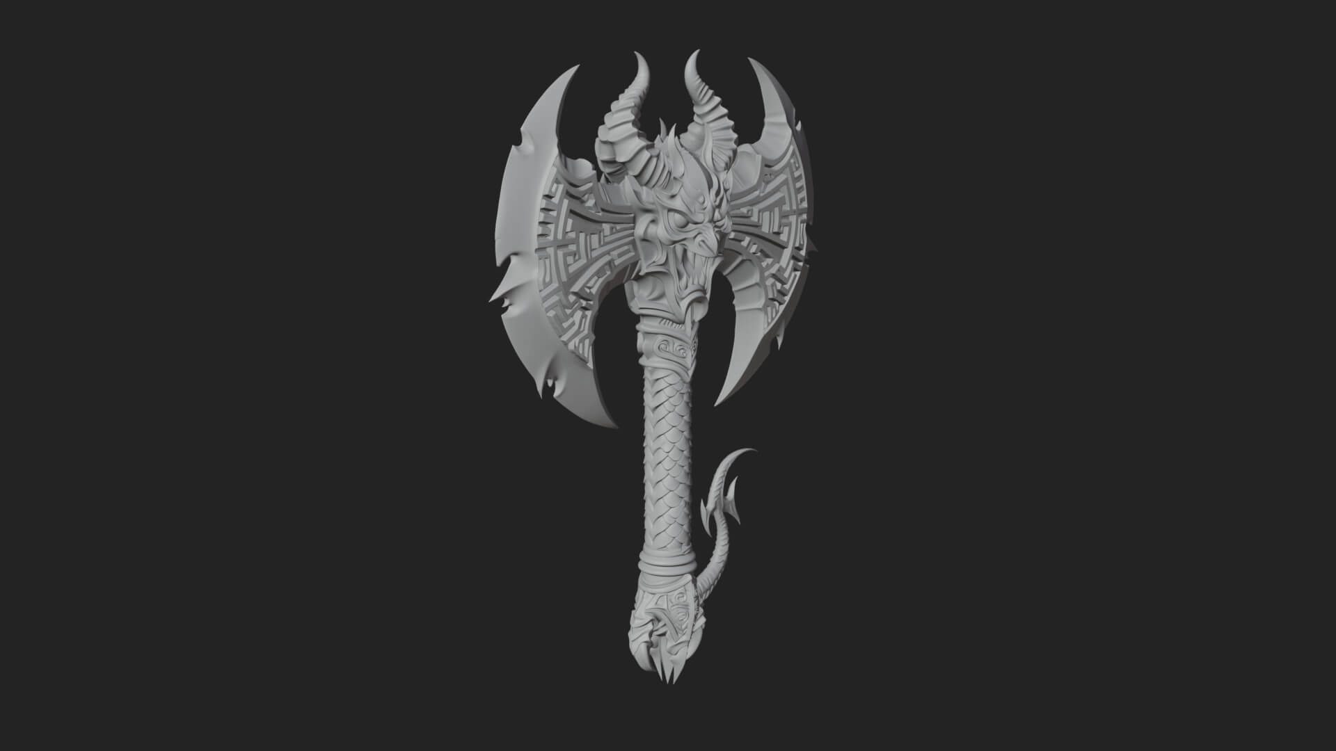 Horned Demon Skull Axe Model Design 4 3D Print Model 3D Model