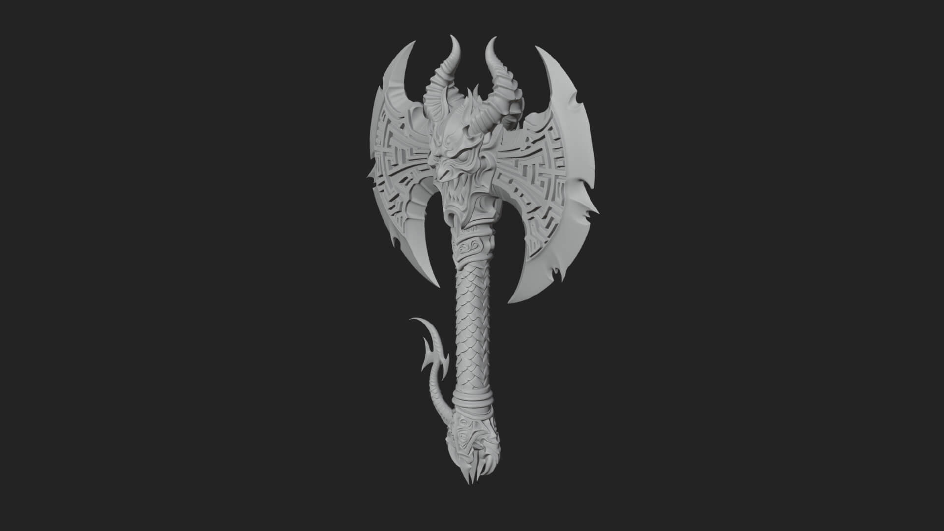 Horned Demon Skull Axe Model Design 4 3D Print Model 3D Model
