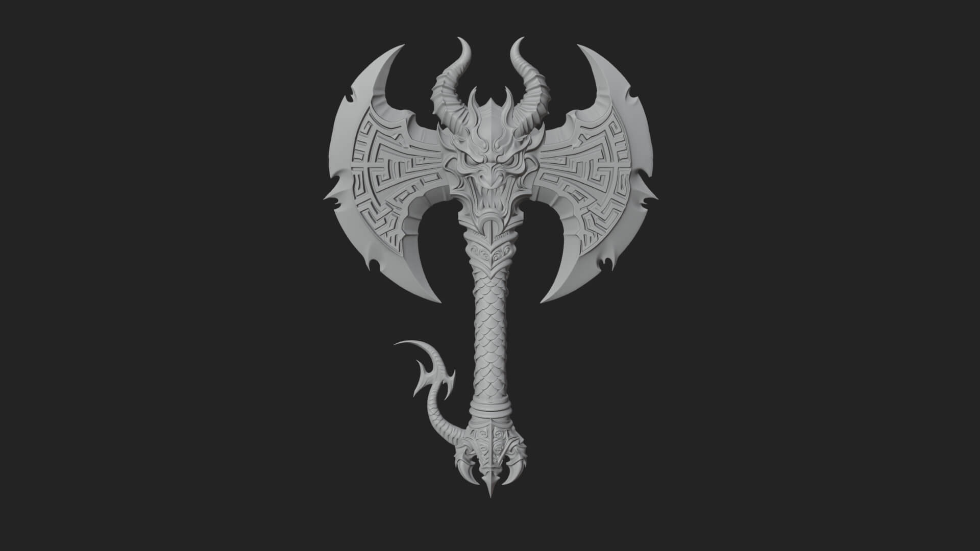 Horned Demon Skull Axe Model Design 4 3D Print Model 3D Model