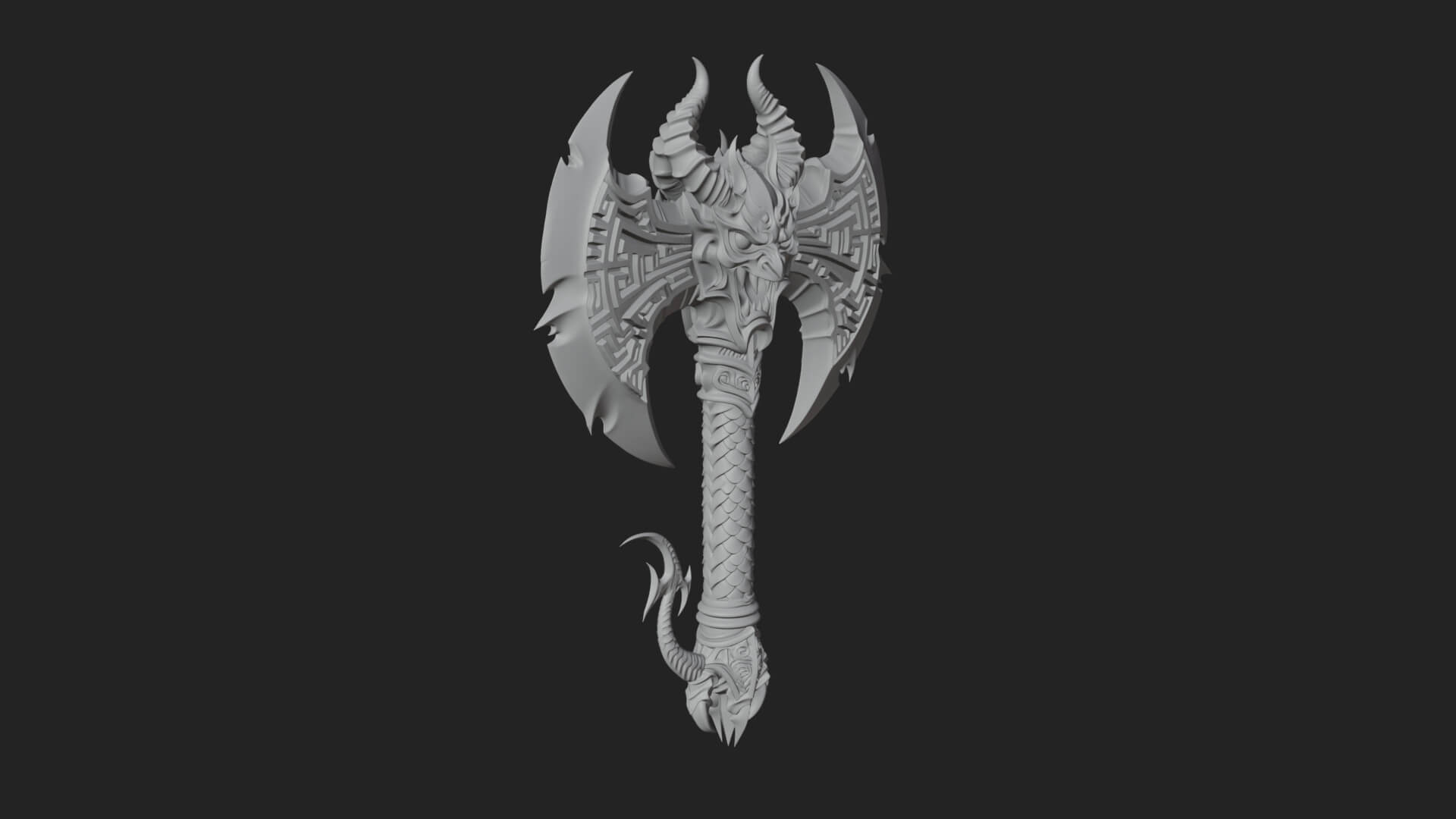 Horned Demon Skull Axe Model Design 4 3D Print Model 3D Model