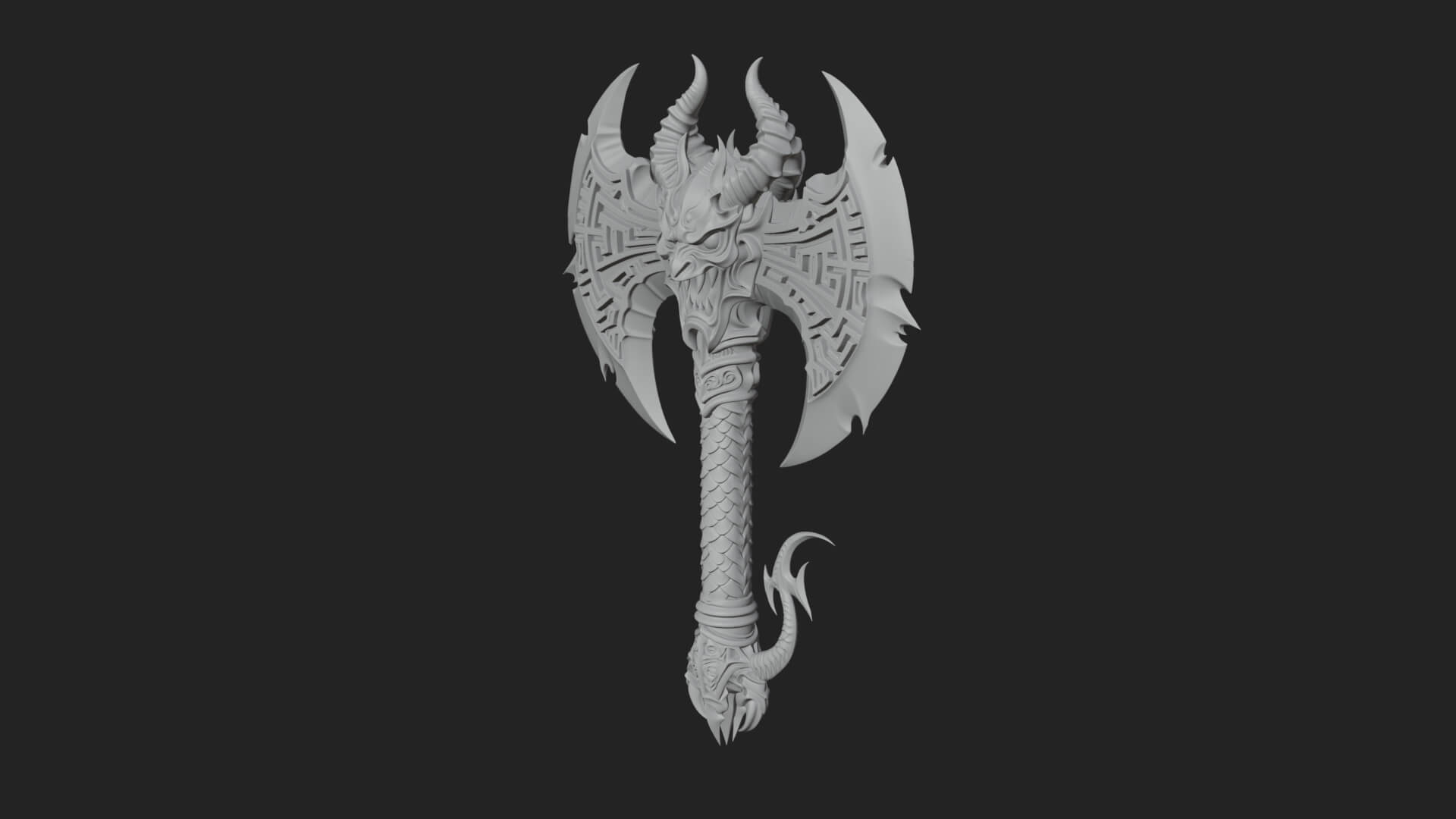 Horned Demon Skull Axe Model Design 4 3D Print Model 3D Model