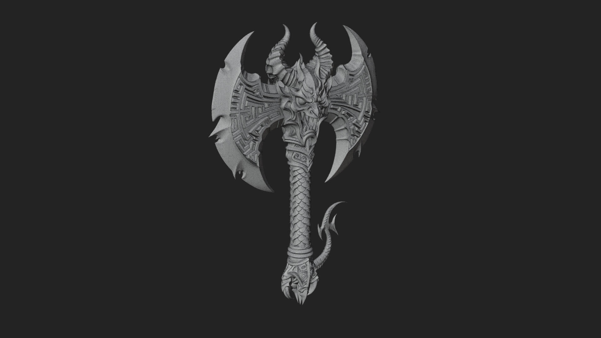 Horned Demon Skull Axe Model Design 4 3D Print Model 3D Model