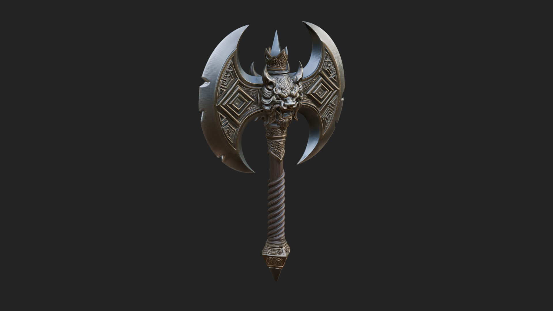 Horned Demon Skull Axe Model Design 5 3D Print Model 3D Model