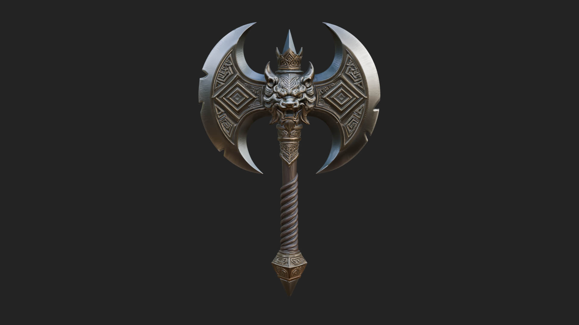 Horned Demon Skull Axe Model Design 5 3D Print Model 3D Model