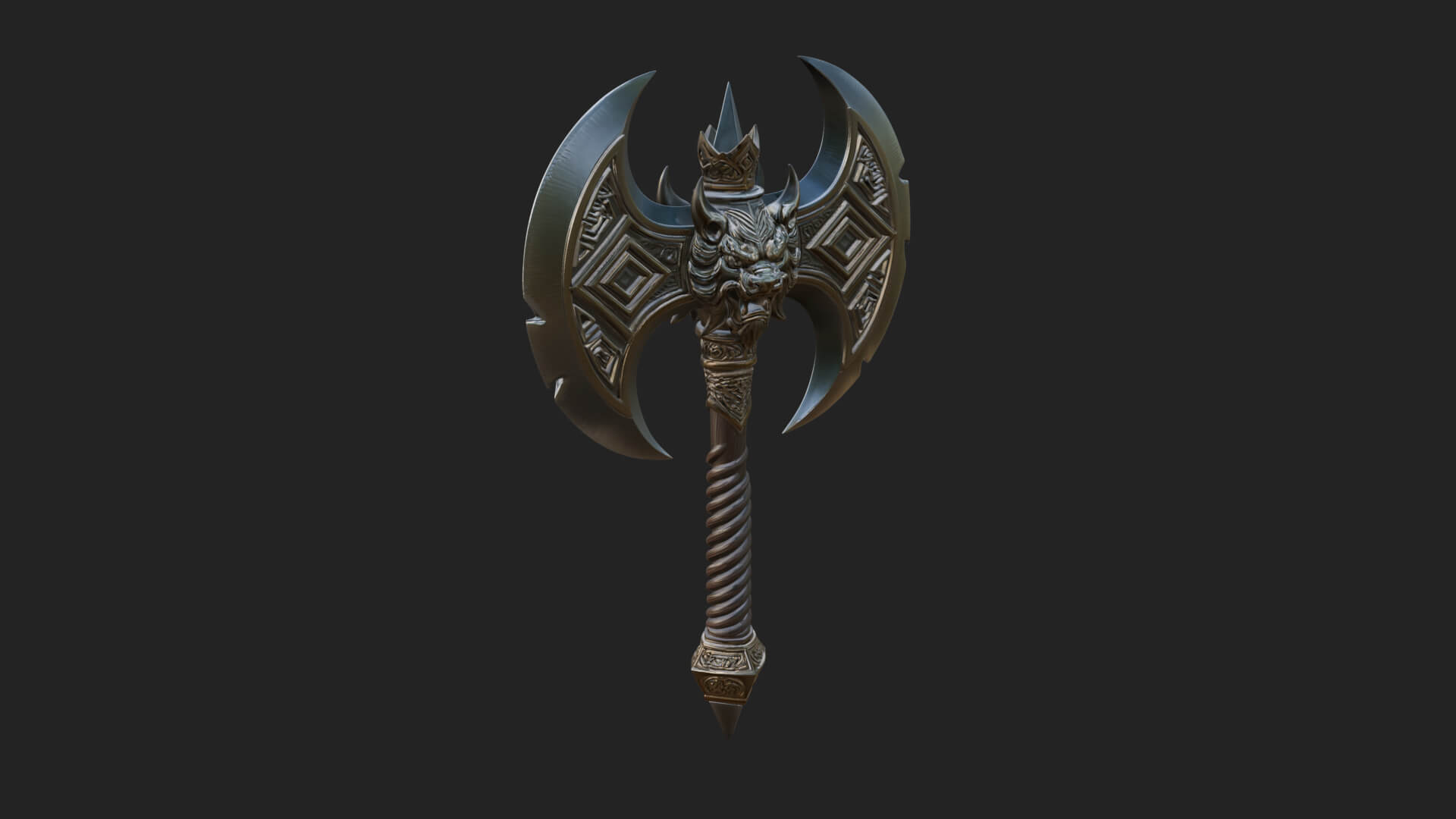 Horned Demon Skull Axe Model Design 5 3D Print Model 3D Model