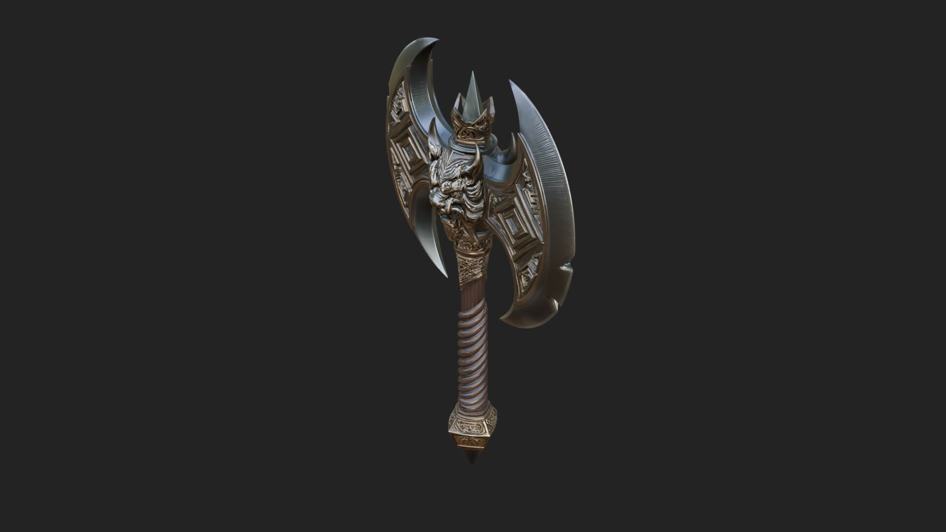 Horned Demon Skull Axe Model Design 5 3D Print Model 3D Model