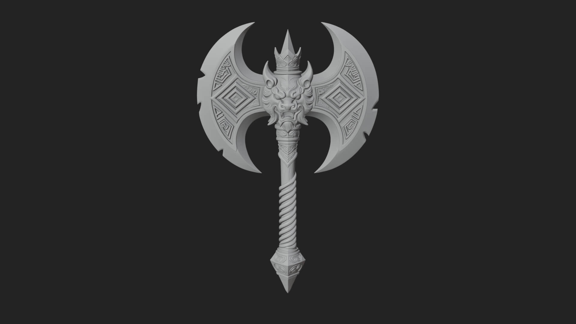 Horned Demon Skull Axe Model Design 5 3D Print Model 3D Model